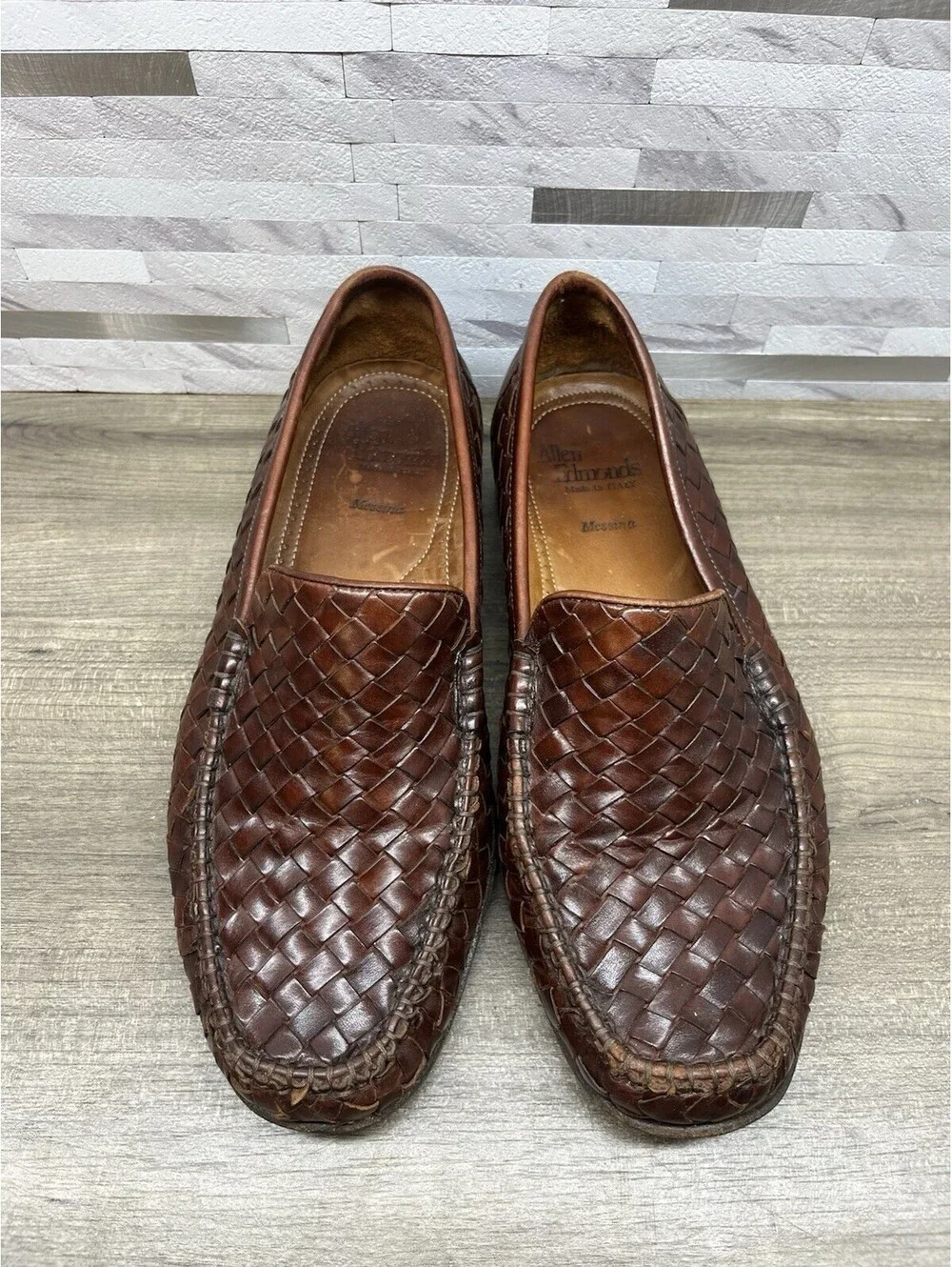 Allen Edmonds Messina Moc Loafers Men’s 7.5 EEE Weave Intrecciato Brown Italy